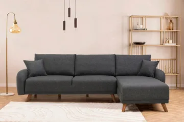 Malkiat 4-sits Höger Hörnbäddsoffa Bäddbar 125x260 cm med Förvaring i Tyg - Grå - Möbler - Soffa - Bäddsoffa - Bäddsoffa divan