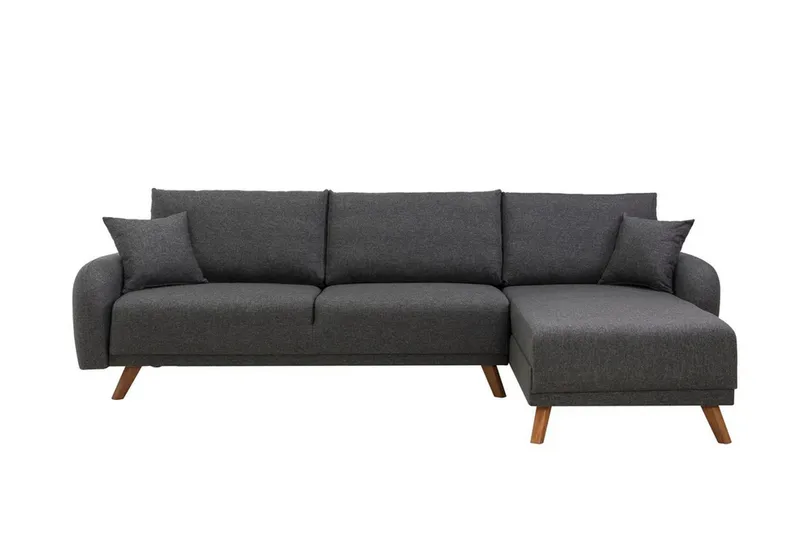 Malkiat 4-sits Höger Hörnbäddsoffa Bäddbar 125x260 cm med Förvaring i Tyg, Grå