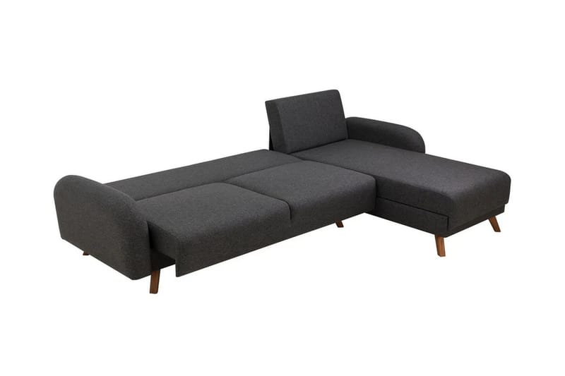 Malkiat 4-sits Höger Hörnbäddsoffa Bäddbar 125x260 cm med Förvaring i Tyg - Grå - Möbler - Soffa - Bäddsoffa - Bäddsoffa divan