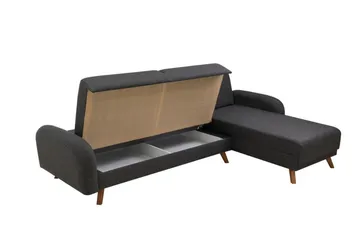 Malkiat 4-sits Höger Hörnbäddsoffa Bäddbar 125x260 cm med Förvaring i Tyg - Grå - Möbler - Soffa - Bäddsoffa - Bäddsoffa divan