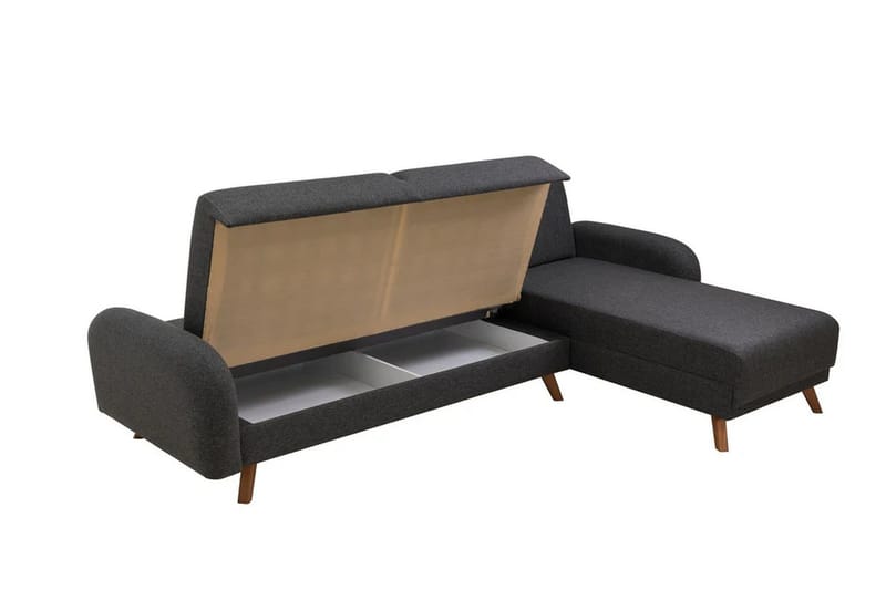 Malkiat 4-sits Höger Hörnbäddsoffa Bäddbar 125x260 cm med Förvaring i Tyg - Grå - Möbler - Soffa - Bäddsoffa - Bäddsoffa divan