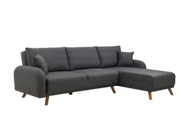 Malkiat 4-sits Höger Hörnbäddsoffa Bäddbar 125x260 cm med Förvaring i Tyg - Grå - Möbler - Soffa - Bäddsoffa - Bäddsoffa divan