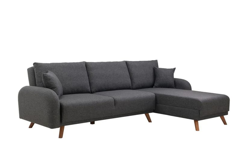 Malkiat 4-sits Höger Hörnbäddsoffa Bäddbar 125x260 cm med Förvaring i Tyg - Grå - Möbler - Soffa - Bäddsoffa - Bäddsoffa divan