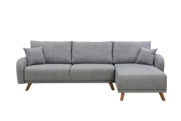 Malkiat 4-sits Höger Hörnbäddsoffa med Schäslong 125x260 cm i Tyg - Grå - Möbler - Soffa - Bäddsoffa - Bäddsoffa divan