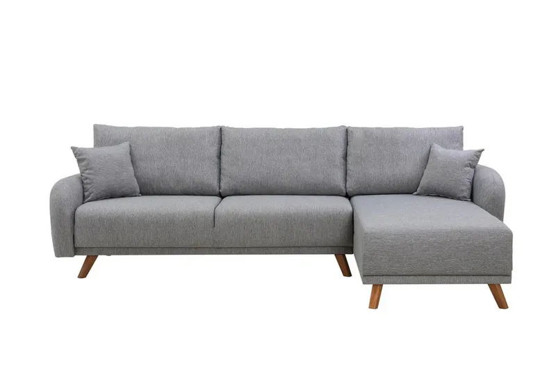 Malkiat 4-sits Höger Hörnbäddsoffa med Schäslong 125x260 cm i Tyg, Grå