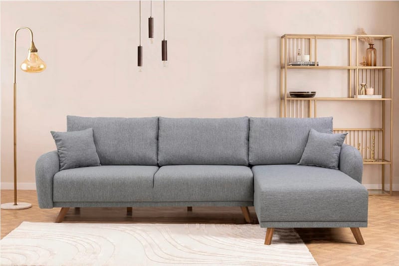 Malkiat 4-sits Höger Hörnbäddsoffa med Schäslong 125x260 cm i Tyg - Grå - Möbler - Soffa - Bäddsoffa - Bäddsoffa divan