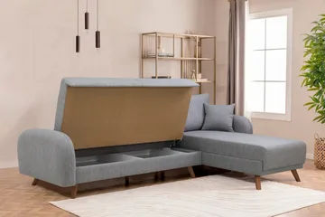 Malkiat 4-sits Höger Hörnbäddsoffa med Schäslong 125x260 cm i Tyg - Grå - Möbler - Soffa - Bäddsoffa - Bäddsoffa divan