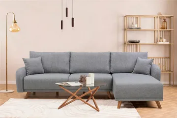 Malkiat 4-sits Höger Hörnbäddsoffa med Schäslong 125x260 cm i Tyg - Grå - Möbler - Soffa - Bäddsoffa - Bäddsoffa divan