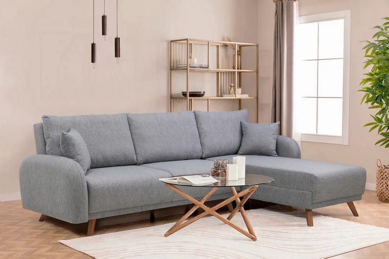 Malkiat 4-sits Höger Hörnbäddsoffa med Schäslong 125x260 cm i Tyg - Grå - Möbler - Soffa - Bäddsoffa - Bäddsoffa divan
