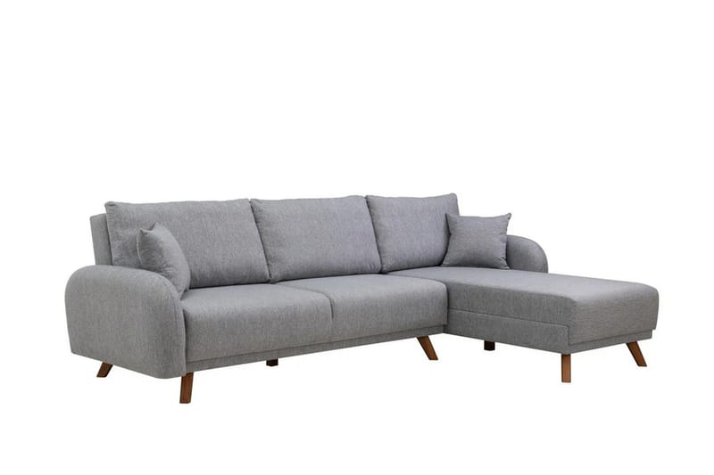 Malkiat 4-sits Höger Hörnbäddsoffa med Schäslong 125x260 cm i Tyg - Grå - Möbler - Soffa - Bäddsoffa - Bäddsoffa divan