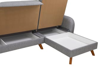 Malkiat 4-sits Höger L-formad Hörnbäddsoffa 125x260 cm med Förvaring i Tyg - Grå - Möbler - Soffa - Bäddsoffa - Bäddsoffa divan