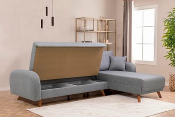 Malkiat 4-sits Höger L-formad Hörnbäddsoffa 125x260 cm med Förvaring i Tyg - Grå - Möbler - Soffa - Bäddsoffa - Bäddsoffa divan