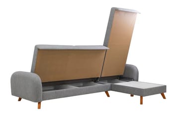 Malkiat 4-sits Höger L-formad Hörnbäddsoffa 125x260 cm med Förvaring i Tyg - Grå - Möbler - Soffa - Bäddsoffa - Bäddsoffa divan