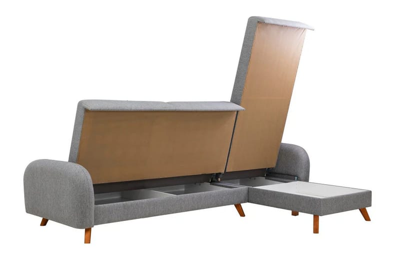 Malkiat 4-sits Höger L-formad Hörnbäddsoffa 125x260 cm med Förvaring i Tyg - Grå - Möbler - Soffa - Bäddsoffa - Bäddsoffa divan