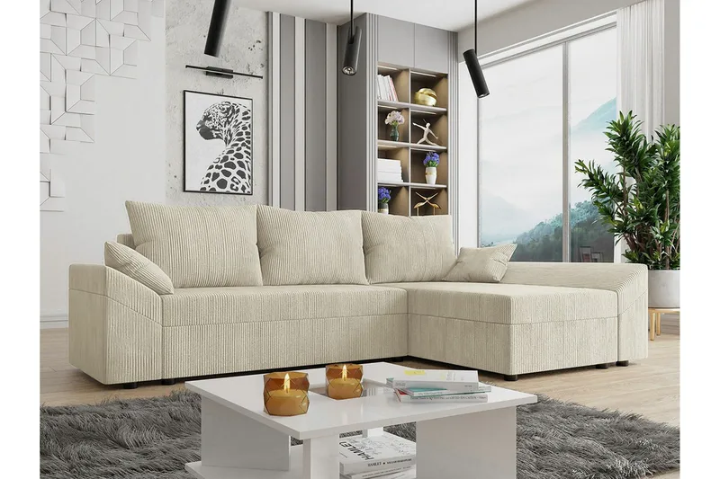 Midfeld 3-sits Hörnbäddsoffa NO_BRAND Beige - Möbler - Soffa - Bäddsoffa - Bäddsoffa divan