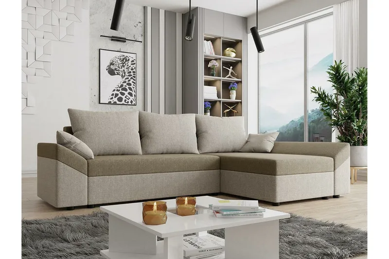 Midfeld 3-sits Hörnbäddsoffa NO_BRAND Beige/Light beige - Möbler - Soffa - Bäddsoffa - Hörnbäddsoffa
