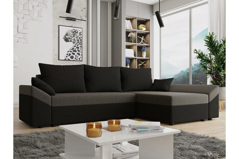 Midfeld 3-sits Hörnbäddsoffa NO_BRAND Black/Brown - Möbler - Soffa - Bäddsoffa - Hörnbäddsoffa