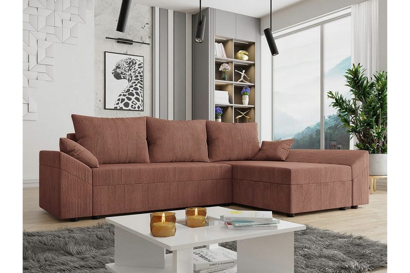 Midfeld 3-sits Hörnbäddsoffa NO_BRAND Brown - Möbler - Soffa - Bäddsoffa - Hörnbäddsoffa