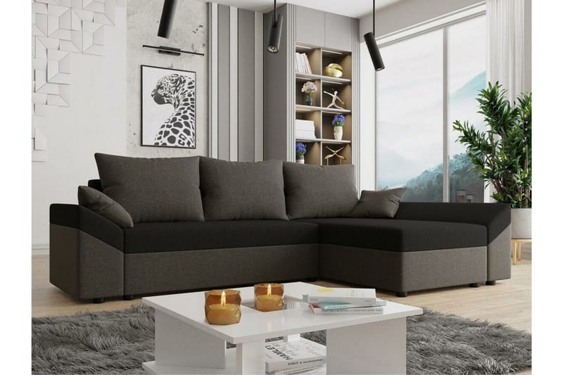 Midfeld 3-sits Hörnbäddsoffa NO_BRAND Brown/Black - Möbler - Soffa - Bäddsoffa - Bäddsoffa divan