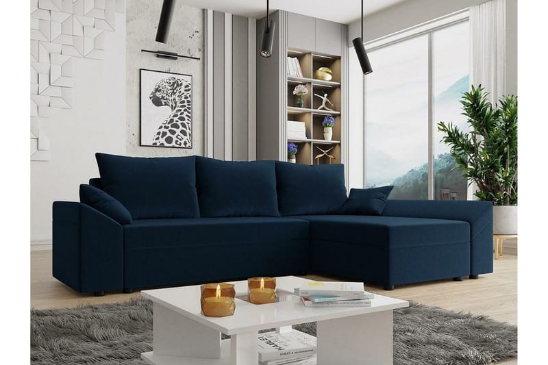 Midfeld 3-sits Hörnbäddsoffa NO_BRAND Dark blue - Möbler - Soffa - Bäddsoffa - Hörnbäddsoffa