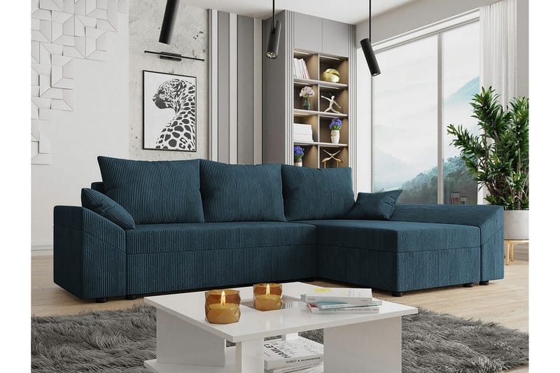 Midfeld 3-sits Hörnbäddsoffa NO_BRAND Dark blue - Möbler - Soffa - Bäddsoffa - Hörnbäddsoffa