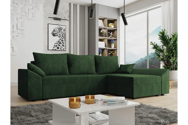Midfeld 3-sits Hörnbäddsoffa NO_BRAND Dark green - Möbler - Soffa - Bäddsoffa - Bäddsoffa divan