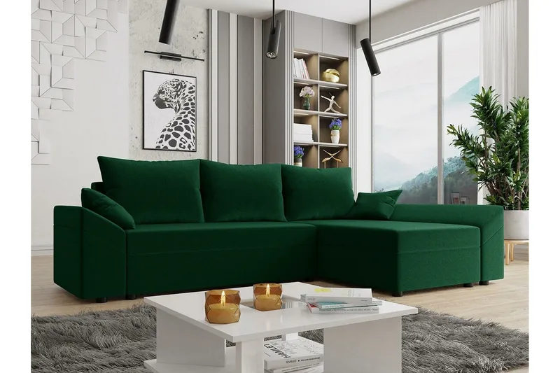 Midfeld 3-sits Hörnbäddsoffa NO_BRAND Dark green - Möbler - Soffa - Bäddsoffa - Hörnbäddsoffa