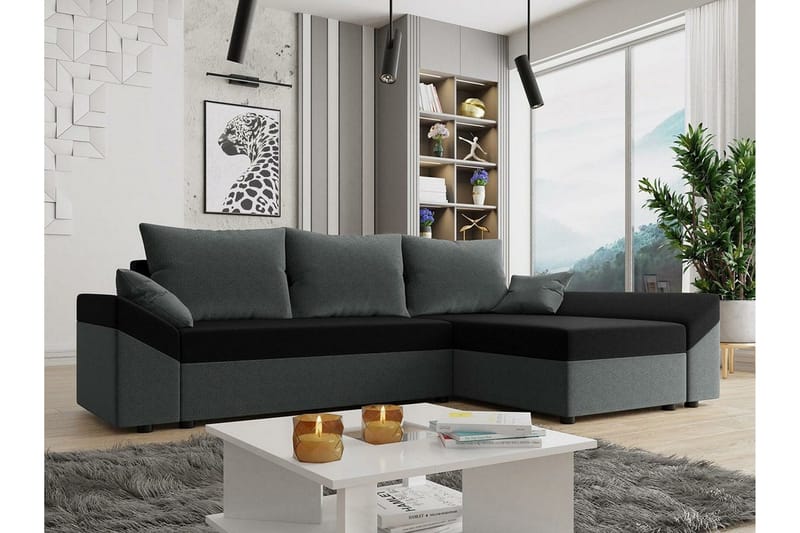 Midfeld 3-sits Hörnbäddsoffa NO_BRAND Dark Grey/Black - Möbler - Soffa - Bäddsoffa - Hörnbäddsoffa