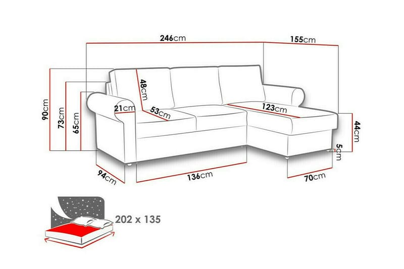 Midfeld 3-sits Hörnbäddsoffa NO_BRAND Dark Turquoise - Möbler - Soffa - Bäddsoffa - Bäddsoffa divan