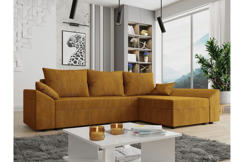 Midfeld 3-sits Hörnbäddsoffa NO_BRAND Dark yellow - Möbler - Soffa - Bäddsoffa - Hörnbäddsoffa
