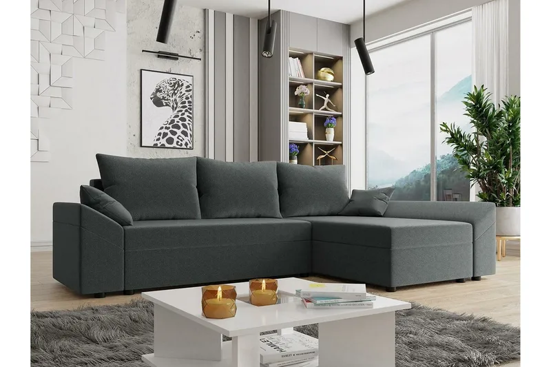 Midfeld 3-sits Hörnbäddsoffa NO_BRAND Grey - Möbler - Soffa - Bäddsoffa - Hörnbäddsoffa
