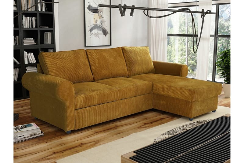 Midfeld 3-sits Hörnbäddsoffa NO_BRAND Mustard yellow - Möbler - Soffa - Bäddsoffa - Bäddsoffa divan