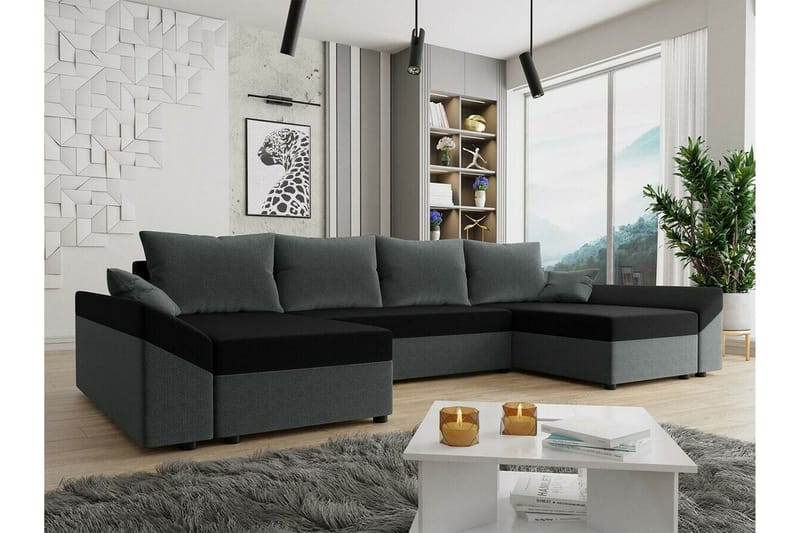 Midfeld 4-sits Hörnbäddsoffa Dark Grey/Black - Möbler - Soffa - Bäddsoffa - Hörnbäddsoffa