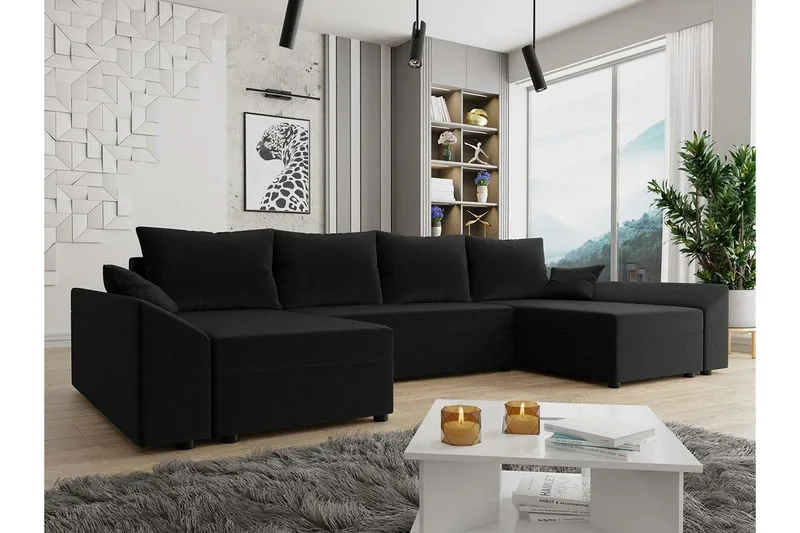 Midfeld 4-sits Hörnbäddsoffa NO_BRAND Black - Möbler - Soffa - Bäddsoffa - Hörnbäddsoffa