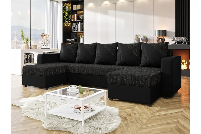 Midfeld 4-sits Hörnbäddsoffa NO_BRAND Black - Möbler - Soffa - Bäddsoffa - Bäddsoffa divan