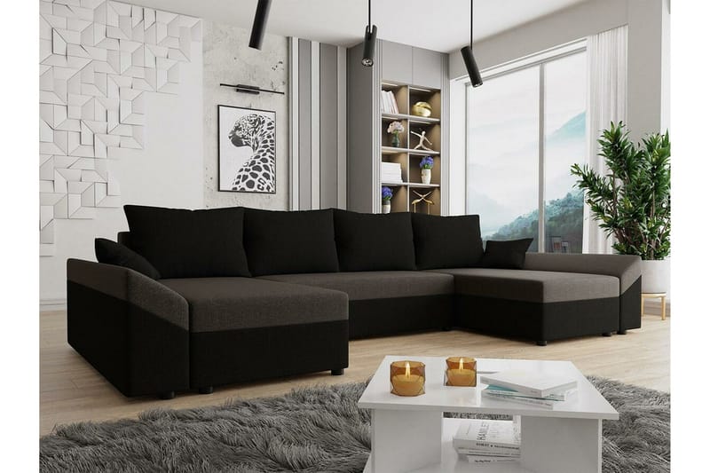 Midfeld 4-sits Hörnbäddsoffa NO_BRAND Brown/Black - Möbler - Soffa - Bäddsoffa - Hörnbäddsoffa