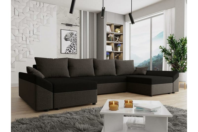 Midfeld 4-sits Hörnbäddsoffa NO_BRAND Dark brown/black - Möbler - Soffa - Bäddsoffa - Hörnbäddsoffa
