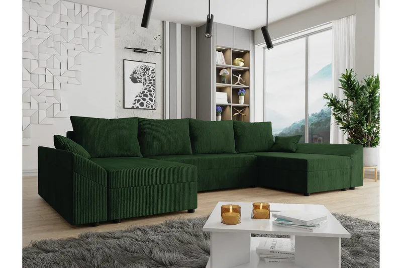 Midfeld 4-sits Hörnbäddsoffa NO_BRAND Dark green - Möbler - Soffa - Bäddsoffa - Bäddsoffa divan