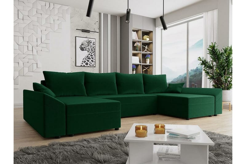 Midfeld 4-sits Hörnbäddsoffa NO_BRAND Dark green - Möbler - Soffa - Bäddsoffa - Bäddsoffa längsbäddad
