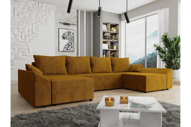 Midfeld 4-sits Hörnbäddsoffa NO_BRAND Dark yellow - Möbler - Soffa - Bäddsoffa - Hörnbäddsoffa