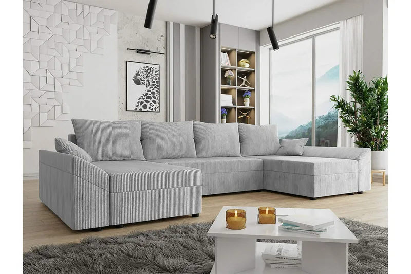 Midfeld 4-sits Hörnbäddsoffa NO_BRAND Light grey - Möbler - Soffa - Bäddsoffa - Bäddsoffa längsbäddad