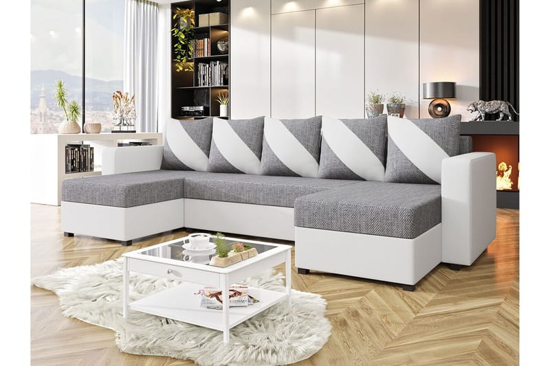 Midfeld 4-sits Hörnbäddsoffa NO_BRAND White/Grey - Möbler - Soffa - Bäddsoffa - Hörnbäddsoffa