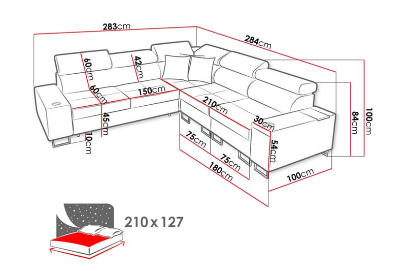 Morenia 3-sits Hörnbäddsoffa Vänster - Svart - Möbler - Soffa - Bäddsoffa - Hörnbäddsoffa