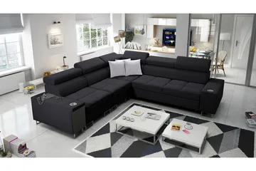 Morenia 3-sits Hörnbäddsoffa Vänster - Svart - Möbler - Soffa - Bäddsoffa - Hörnbäddsoffa