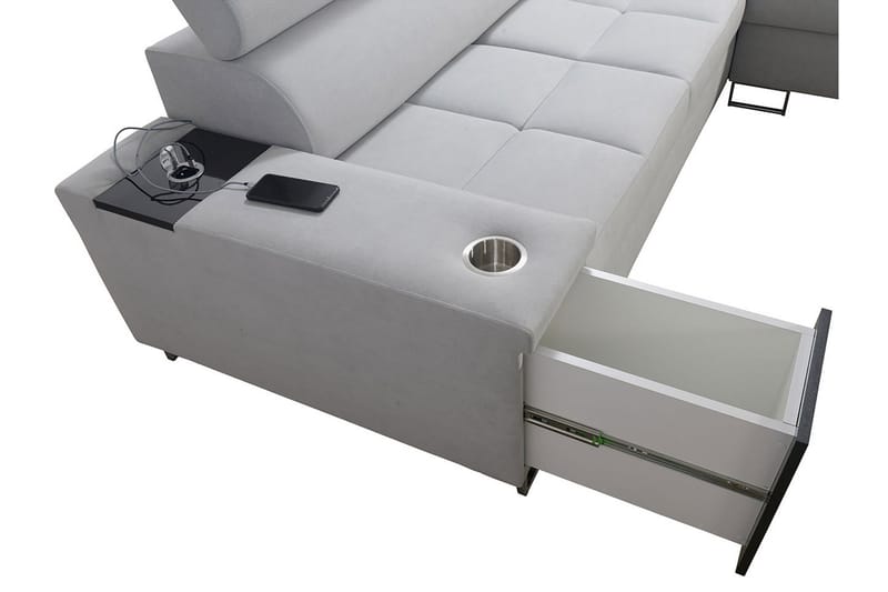 Morenia Högervänd Bäddsoffa 127x210 cm med Förvaring i Tyg - Grå - Möbler - Soffa - Bäddsoffa - Bäddsoffa längsbäddad