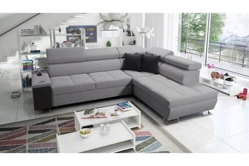 Morenia Högervänd Bäddsoffa 127x210 cm med Förvaring i Tyg - Grå - Möbler - Soffa - Bäddsoffa - Bäddsoffa längsbäddad