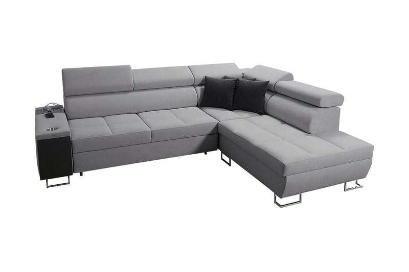 Morenia Högervänd Bäddsoffa 127x210 cm med Förvaring i Tyg - Grå - Möbler - Soffa - Bäddsoffa - Bäddsoffa längsbäddad