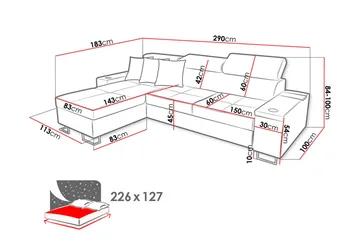 Morenia Längsbäddad L-Hörnbäddsoffa 4-sits med Förvaring i Sammet Höger - Svart - Möbler - Soffa - Bäddsoffa - Bäddsoffa divan