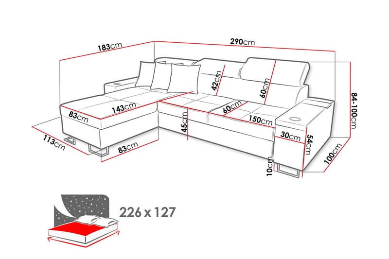 Morenia Längsbäddad L-Hörnbäddsoffa 4-sits med Förvaring i Sammet Höger - Svart - Möbler - Soffa - Bäddsoffa - Bäddsoffa divan