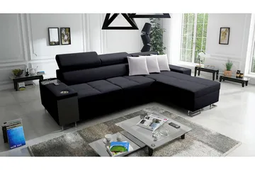 Morenia Längsbäddad L-Hörnbäddsoffa 4-sits med Förvaring i Sammet Höger - Svart - Möbler - Soffa - Bäddsoffa - Bäddsoffa divan